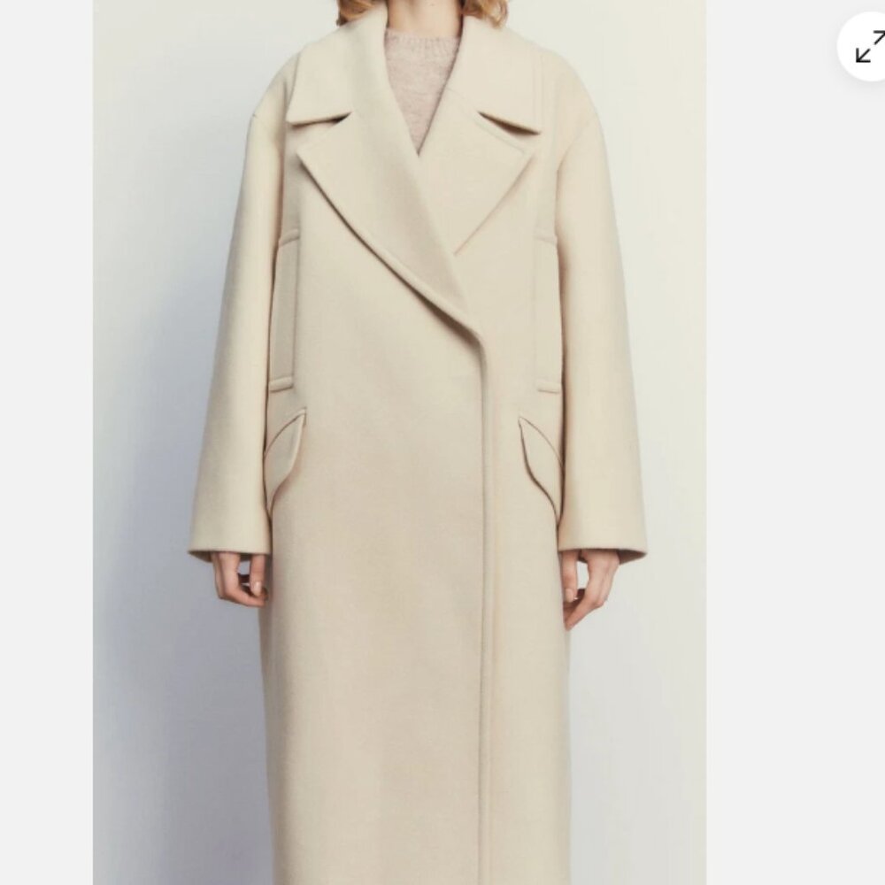 ZARA Cream Oversized Long Coat Pockets Blogger Favorite Size X-Small